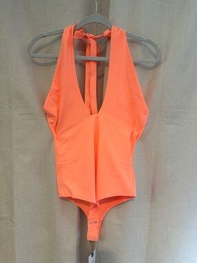 ReoRia Neon Coral Halter Bodysuit